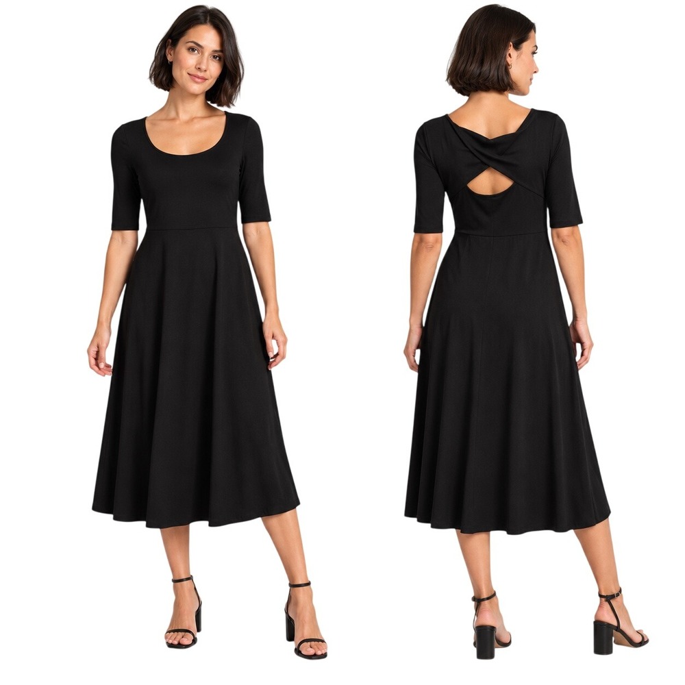 Pact Organic Cotton Fit & Flare Open Back Maxi Dress XL Black Minimalist